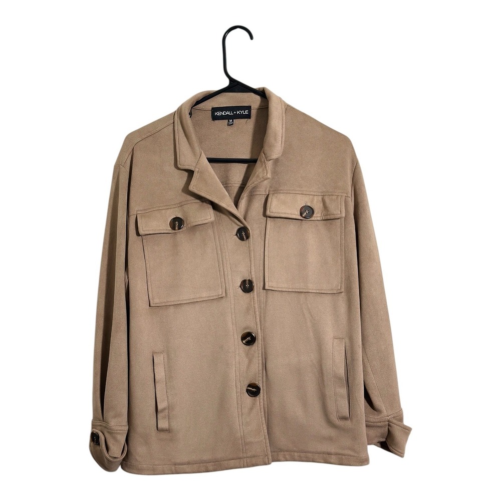 Kendall + Kylie Faux Suede Shacket Utility Jacket Tan Camel Women's Size M